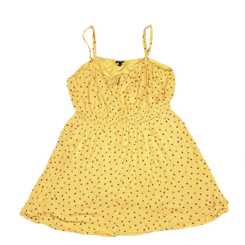 torrid Mini Gauze Smocked Waist Dress Strawberries Yellow Dress‎ Size 3 - NWOT - Picture 3 of 9